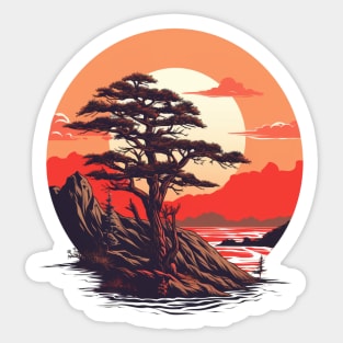 Tree Sunrise Design T-Shirt Sticker